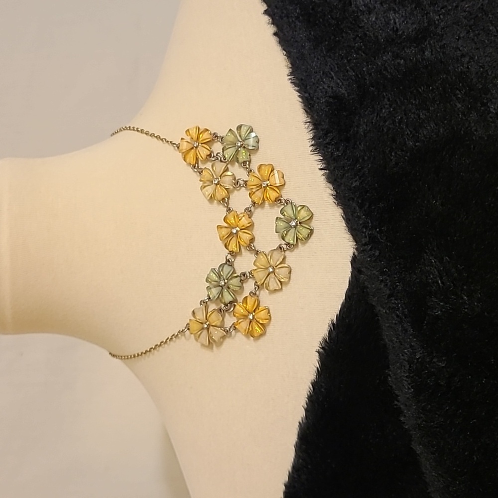 Yellow and Green Floral Design Statement Necklace - Picture 6 of 9